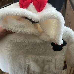 Minny mouse White Fuzzy Hoodie with Red Bow